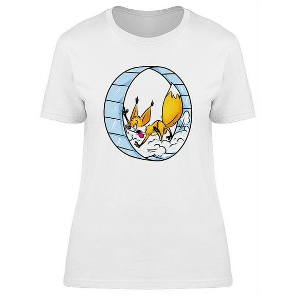 Fox Running On Wheel Caricature T-Shirt Women -Image by Shutterstock, Female Large