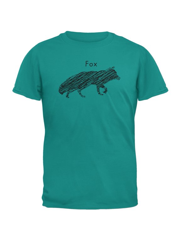 Fox Scribble Drawing Jade Green Adult T-Shirt - X-Large
