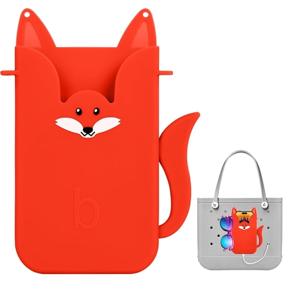 Silicone Phone Holder for Bogg Bags – Compatible Phone Case Attachment, Beach Tote Accessory, Fox-Shaped Bogg Bag Accessories & Charms, Compatible with All Bogg Bags(Red)