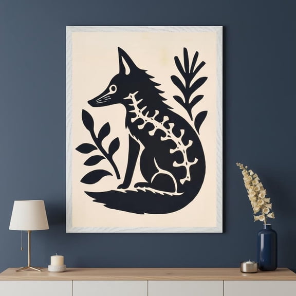 Fox Silhouette Scandinavian Folk Wall Art Minimalist Woodland Animal Decor Modern Nordic F