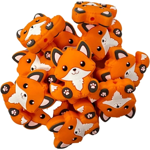 Fox Silicone Focal Bead Animal  12 pk Freshie Hangers for Pens Thread Bubble Gum Cat Orange Themed Makeup Brush
