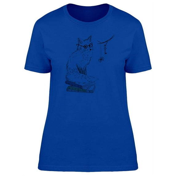 Fox Sittin On Books T-Shirt Women -Image by Shutterstock, Female XX-Large