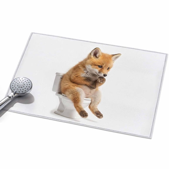 Fox Sitting on The Toilet Thinking 2x3ft Non Slip Area Rug Abstract Funny Animal Washable&nbsp;Soft Area Rugs for Living Room, Indoor&nbsp;Circle Carpet for Bedroom Dining Room Kitchen