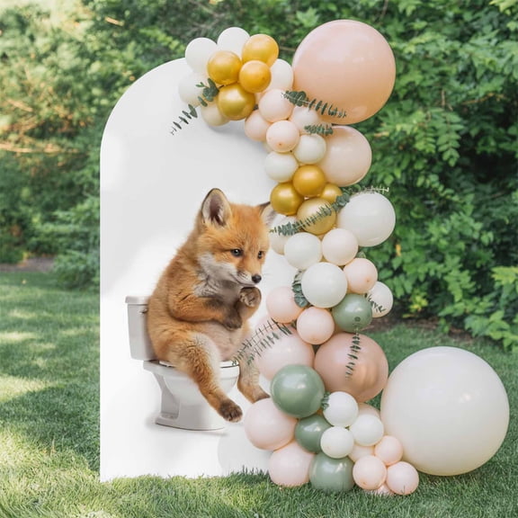 Fox Sitting on The Toilet Thinking Arch Backdrop Cover 4 FT, Abstract Funny Animal Wedding Arch Cover Stretchy Backdrop Stands Covers for Birthday Party Ceremony Banquet Decor