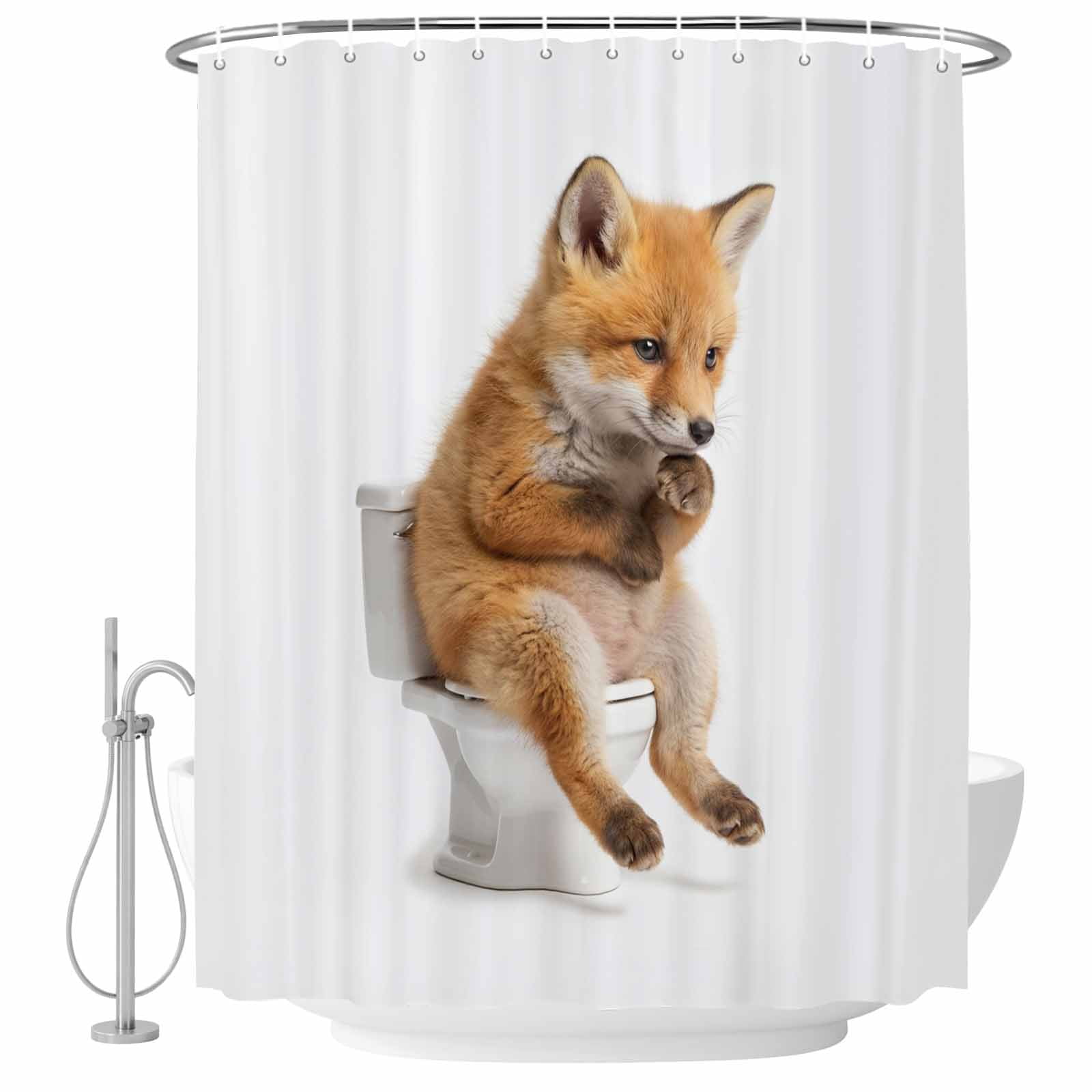 Fox Sitting on The Toilet Thinking Bathroom Shower Curtains with Hooks ...