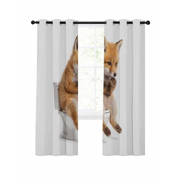 Fox Sitting on The Toilet Thinking Blackout Curtains 63 Inch Length Abstract Funny Animal Thermal Insulated Window Curtain Window Drapes 2 Panels for Bedroom Living Room 42"Wx63"L