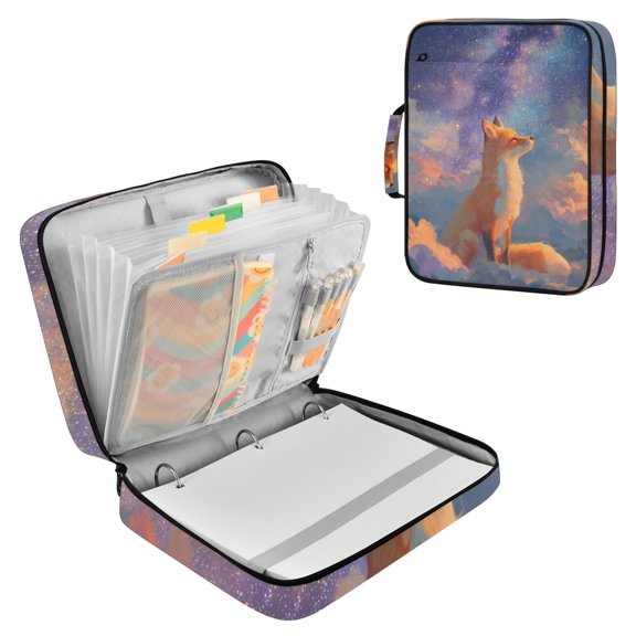 Fox Sitting on Clouds Galaxy Accordion File Organizer Expanding File Folder 3-Ring Binder Bag 500 Sheets A4 Size