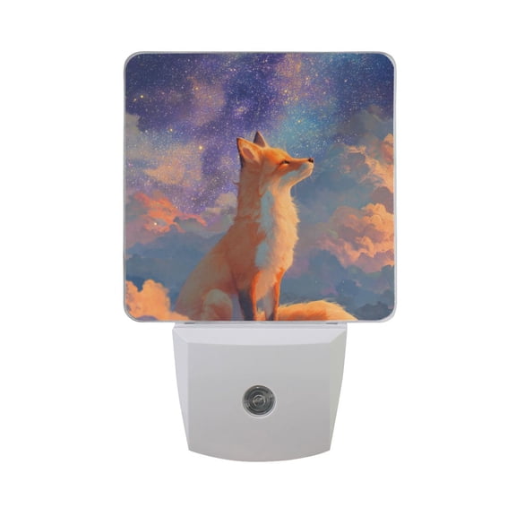 Fox Sitting on Clouds Galaxy LED Night Light Sensor Lamp Plug-in Adjustable Brightness 2 Pack