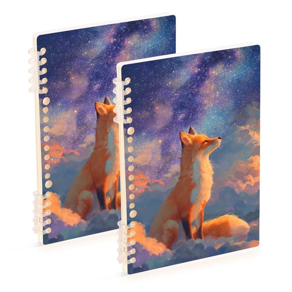 Fox Sitting on Clouds Galaxy Notebook Detachable Coil Notebook Diary Plan Book A5 Size 60 Pages 1 Pack