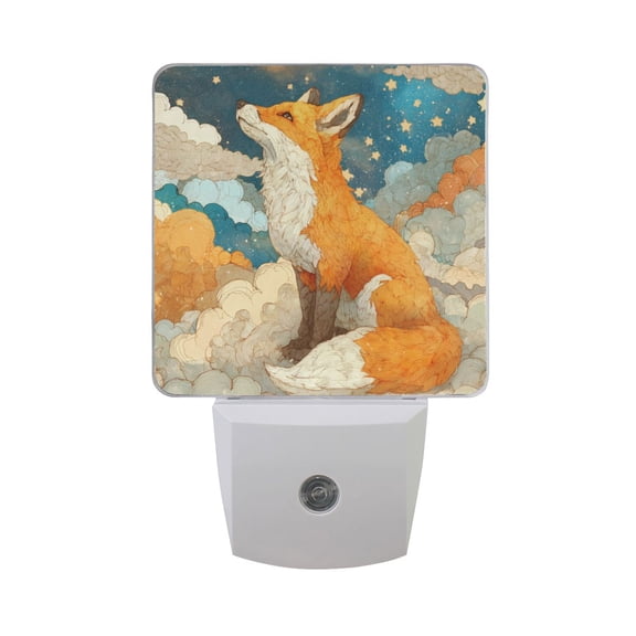 Fox Sitting on Clouds with Stars LED Night Light Sensor Lamp Plug-in Adjustable Brightness 2 Pack