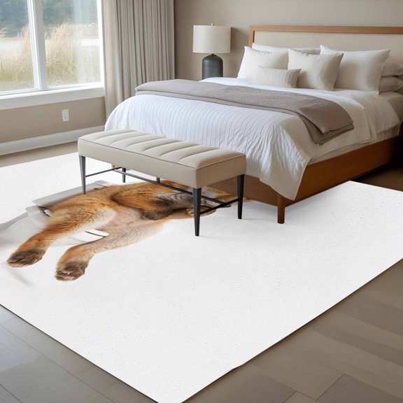 Fox Sitting on The Toilet Thinking 6x9 Rug for Dining Room Table and Chair Setup, Abstract Funny Animal Low Pile Washable Non Slip Rectangle Area Rug