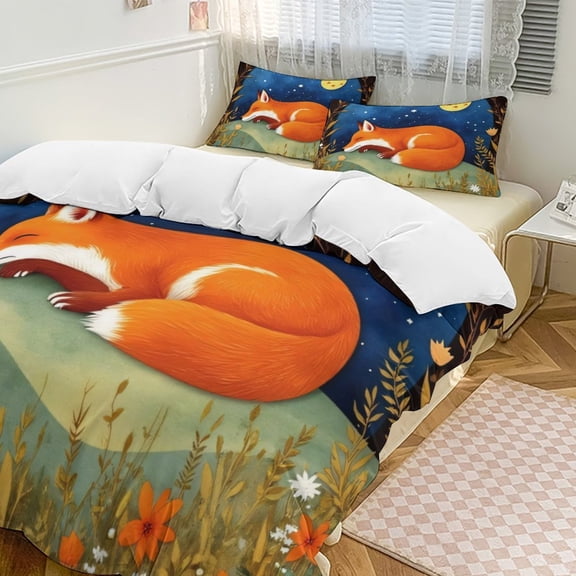 Fox Sleeping Under Moonlight Bedding Set Couple Bedclothes Pillowcase Customized Home Textiles Bed Set for Bedroom Decoration