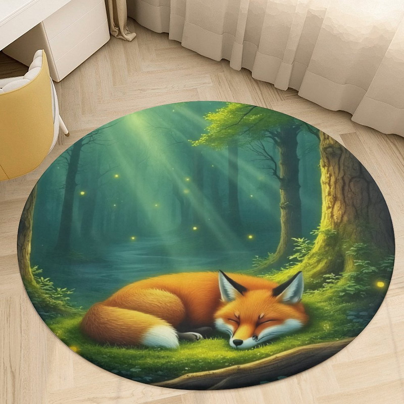 Fox Sleeping in Enchanted Forest Round Area Rugs for Bedroom Living ...