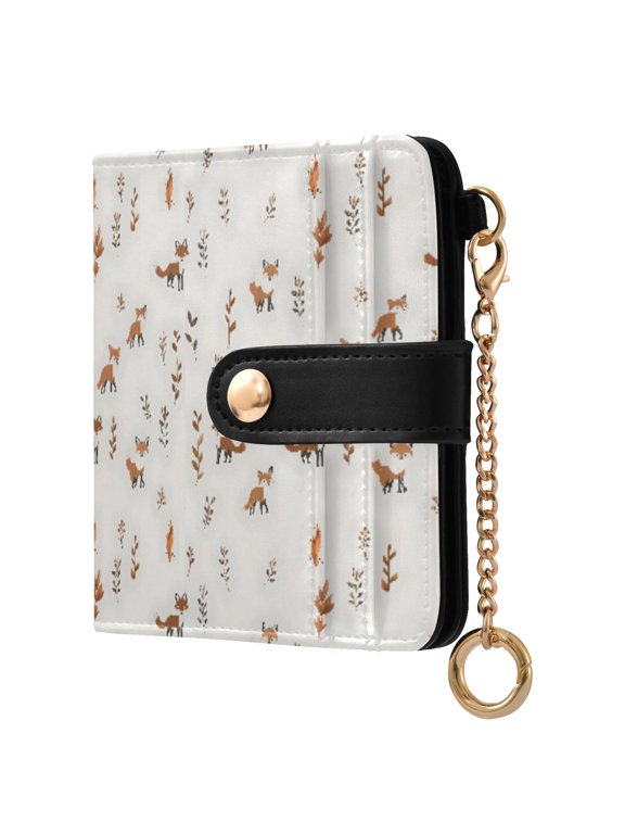 Fox Small Wallet for Women RFID Blocking Bifold PU Leather Credit Card Holder with Zipper Coin Pocket Compact Cute Travel Purse Magnetic Snap 7 Card Slots