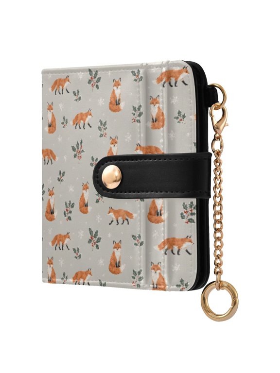 Fox Small Wallet for Women RFID Blocking Bifold PU Leather Credit Card Holder with Zipper Coin Pocket Compact Cute Travel Purse Magnetic Snap 7 Card Slots