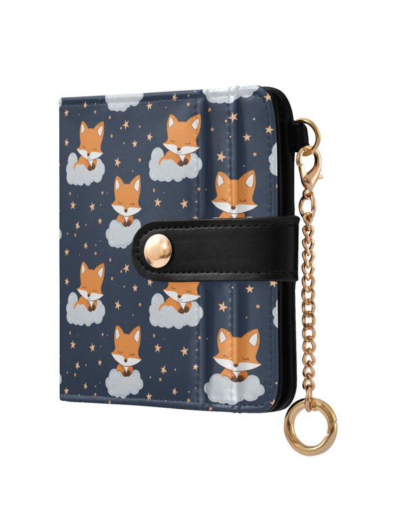 Fox Small Wallet for Women RFID Blocking Bifold PU Leather Credit Card Holder with Zipper Coin Pocket Compact Cute Travel Purse Magnetic Snap 7 Card Slots