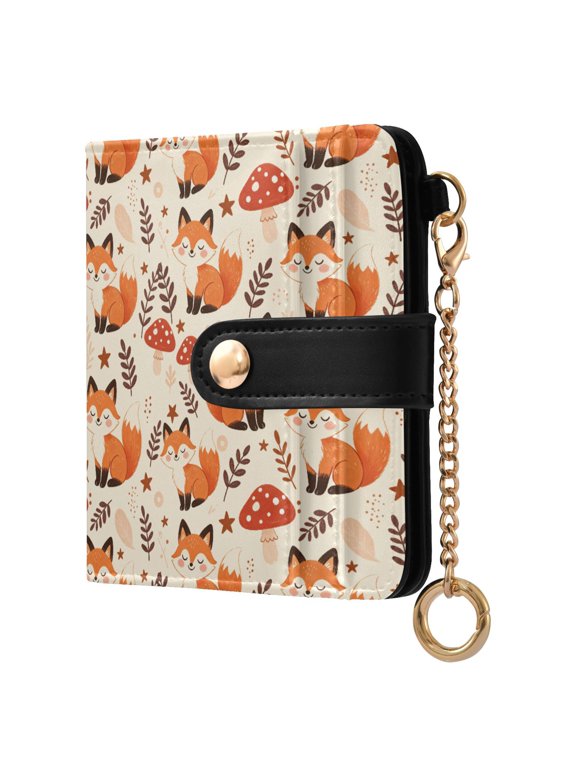 Fox Small Wallet for Women RFID Blocking Bifold PU Leather Credit Card Holder with Zipper Coin Pocket Compact Cute Travel Purse Magnetic Snap 7 Card Slots