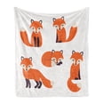 thumbnail image 1 of Fox Soft Flannel Fleece Blanket, Cartoon Foxes in Modern Style Sitting and Sleeping on White Background Print, Cozy Plush for Indoor and Outdoor Use, 50" x 70", Beige Orange Indigo, by Ambesonne, 1 of 5