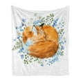 thumbnail image 1 of Fox Soft Flannel Fleece Blanket, Sleeping Fox in Watercolors Hand Drawn Fresh Wild Flowers Blossoms Artwork, Cozy Plush for Indoor and Outdoor Use, 60" x 80", Orange Blue Olive Green, by Ambesonne, 1 of 6