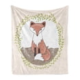 thumbnail image 1 of Fox Soft Flannel Fleece Blanket, Young Forest Animal Illustration for Children with Green Leafy Framework and Polka Dots, Cozy Plush for Indoor and Outdoor Use, 60" x 80", Multicolor, by Ambesonne, 1 of 6