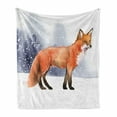 thumbnail image 1 of Fox Soft Flannel Fleece Throw Blanket, Animal Side View Painting on Winter Snowing Backdrop, Cozy Plush for Indoor and Outdoor Use, 60" x 80", Indigo Burnt Orange, by Ambesonne, 1 of 5