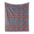 thumbnail image 1 of Fox Soft Flannel Fleece Throw Blanket, Doodle Style Flowers and Hearts with Abstract European Forest Animal Pattern, Cozy Plush for Indoor and Outdoor Use, 70" x 90", Navy Blue Orange, by Ambesonne, 1 of 5