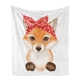 thumbnail image 1 of Fox Soft Flannel Fleece Throw Blanket, Drawing of Animal Wearing Polka Dotted Bandana, Cozy Plush for Indoor and Outdoor Use, 50" x 70", Apricot Dark Coral, by Ambesonne, 1 of 5