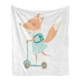 thumbnail image 1 of Fox Soft Flannel Fleece Throw Blanket, Happy Nursery Animal with School Bag on a Scooter, Cozy Plush for Indoor and Outdoor Use, 70" x 90", Rose Dried Rose, by Ambesonne, 1 of 5