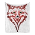 thumbnail image 1 of Fox Soft Flannel Fleece Throw Blanket, Patterned Portrait of Fox Sharp Green Eyes Wavy Curvy Design, Cozy Plush for Indoor and Outdoor Use, 50" x 60", Dark Coral Green White, by Ambesonne, 1 of 6