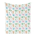 thumbnail image 1 of Fox Soft Flannel Fleece Throw Blanket, Repetitive Pine Tree and Baby Fox Cartoon Illustration Print on Plain Backdrop, Cozy Plush for Indoor and Outdoor Use, 50" x 70", White Multicolor, by Ambesonne, 1 of 5