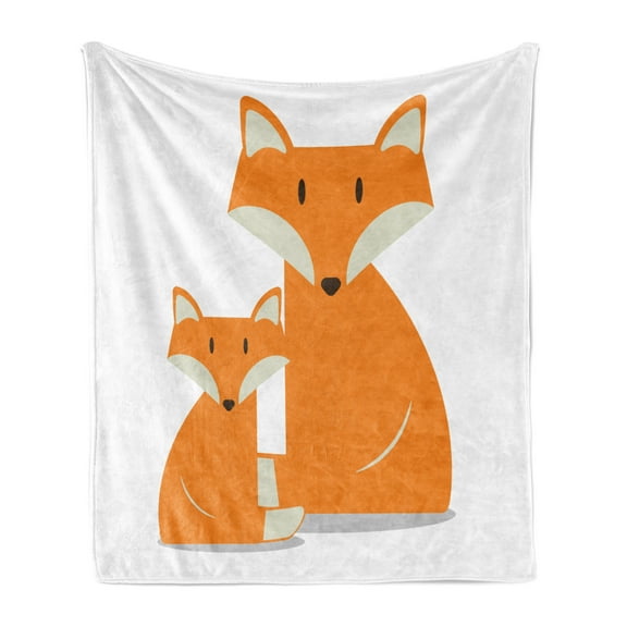 Fox Soft Flannel Fleece Throw Blanket, Simple Nursery Graphic with Wild Mammal Animal Mother and Baby, Cozy Plush for Indoor and Outdoor Use, 50" x 60", Marigold Pastel Green, by Ambesonne