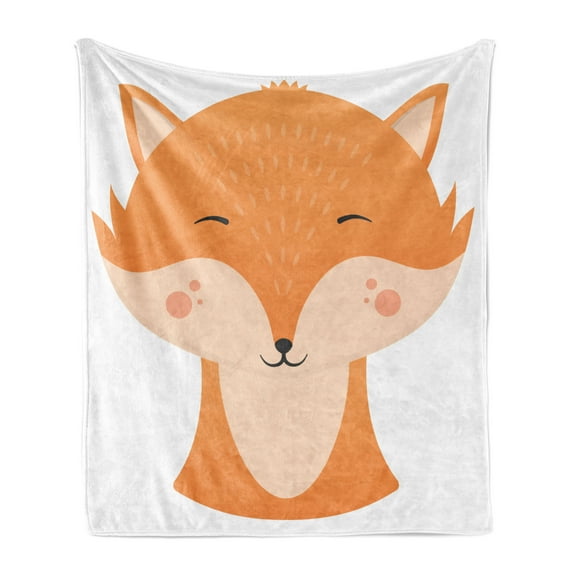 Fox Soft Flannel Fleece Throw Blanket, Simplistic Funny Illustration of Smiling Happy Animal Face, Cozy Plush for Indoor and Outdoor Use, 50" x 60", Apricot Peach, by Ambesonne