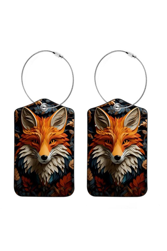 Fox Square PU Leather Luggage Tags, 2 Pack, with Privacy Cover and Stainless Steel Ring - Suitable for Travel, Backpack, Handbag - Bag Tags, Handbag Tags