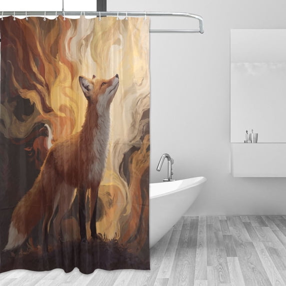 Fox Standing Proud Shower Curtains with 12 Hooks Waterproof Bathroom Decor 66" x 72"