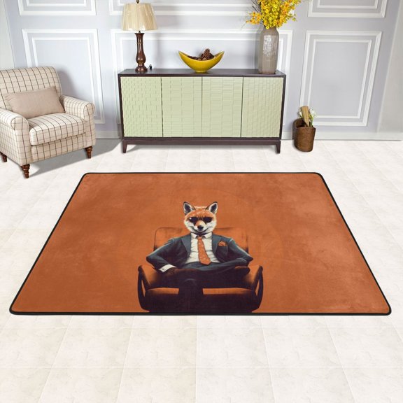 Fox Suit Sofa Area Rug Washable 72 x 48 Floor Carpet Mat Non Slip for Bedroom Living Room Kids Room Home Decor