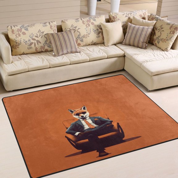 Fox Suit Sofa Area Rug Washable 80 x 58 Floor Carpet Mat Non Slip for Bedroom Living Room Home Decor