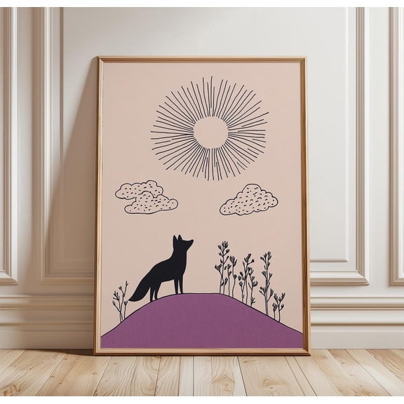 Fox Sun Poster Minimal Animal Silhouette Art Abstract Landscape Line Print Design