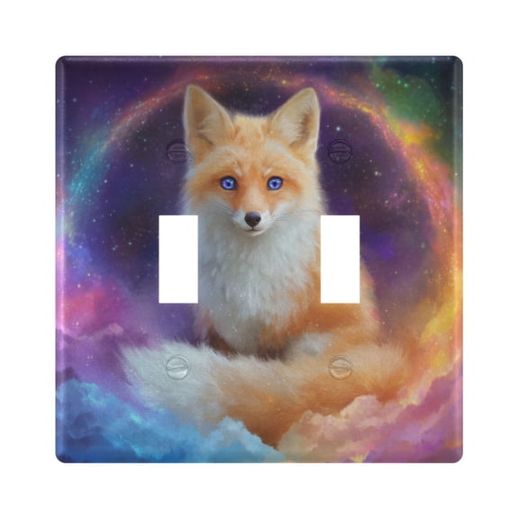Fox Surrounded by Colorful Clouds Light Switch Cover Electrical Outlet Cover Replaceable Wall Plates 2-Gang