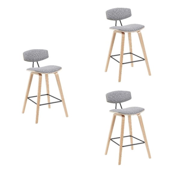 Fox Swivel Bar Height Stool with Grey Seat and Oak Wood Frame- Set of 3