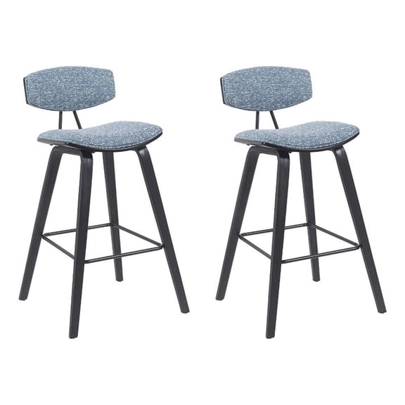 Fox Swivel Bar Height Stool with Speckled Blue Seat & Black Wood Frame- Set of 2