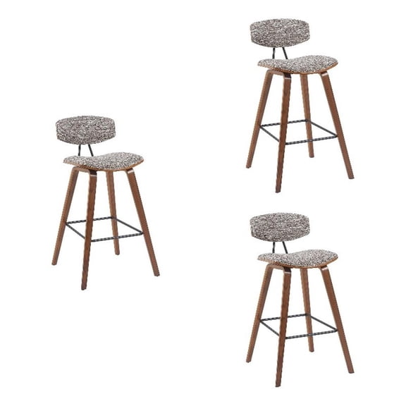 Fox Swivel Bar Height Stool with Speckled Brown Seat and Walnut Wood- Set of 3