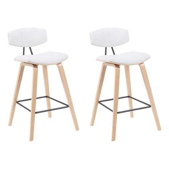 Fox Swivel Bar Height Stool with White Seat and Oak Wood Frame- Set of 2