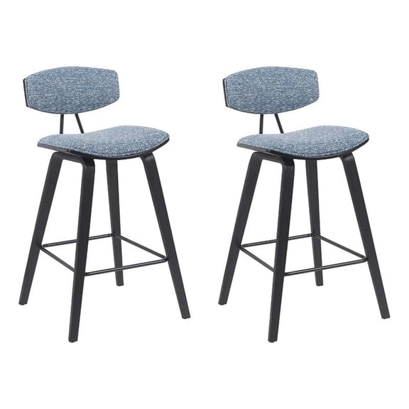 Fox Swivel Counter Height Bar Stool with Blue Seat and Black Wood- Set of 2