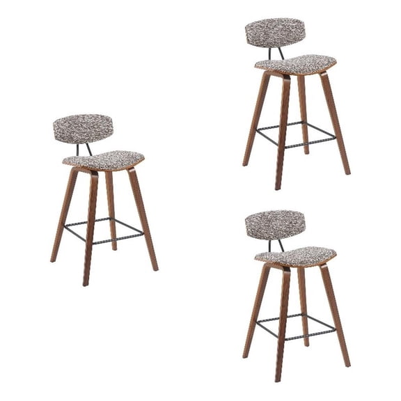Fox Swivel Counter Height Bar Stool with Brown Seat & Walnut Wood Frame-Set of 3