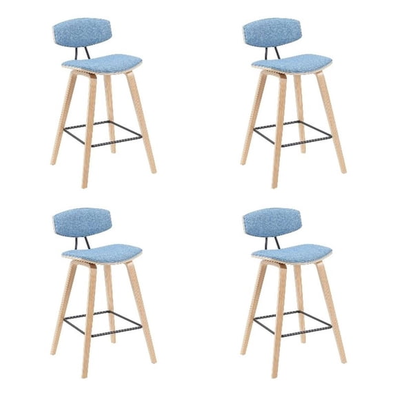 Fox Swivel Counter Height Bar Stool with Light Blue Seat and Oak Wood- Set of 4