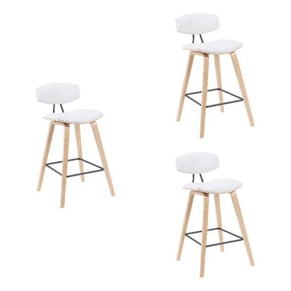 Fox Swivel Counter Height Bar Stool with White Seat and Oak Wood Frame- Set of 3