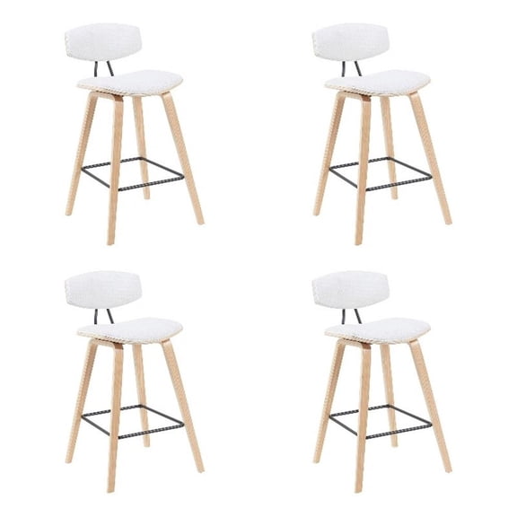 Fox Swivel Counter Height Bar Stool with White Seat and Oak Wood Frame- Set of 4