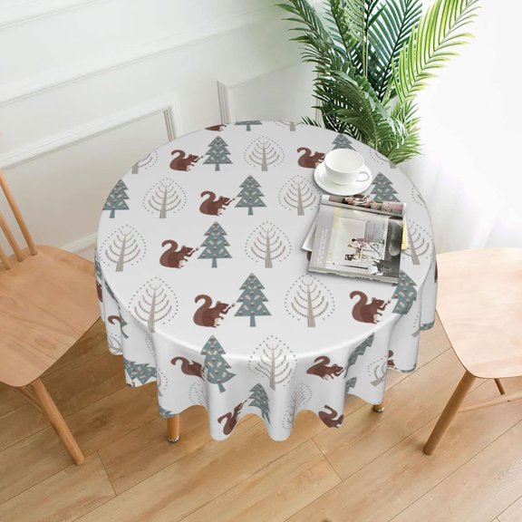 Fox Table Cloth Round Table Cover Wrinkle Resistant Waterproof Tablecloth 60 Inch Washable for Kitchen Party Picnic Tree