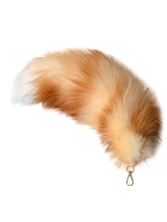 Fox Tail 15.75 Inch Animal Tail Faux Fur for Keychain, Shaggy Realistic Fox Tail Decorative Pendant for Handbag Backpack, Cosplay Accessory with Alloy Key Ring, Yellow