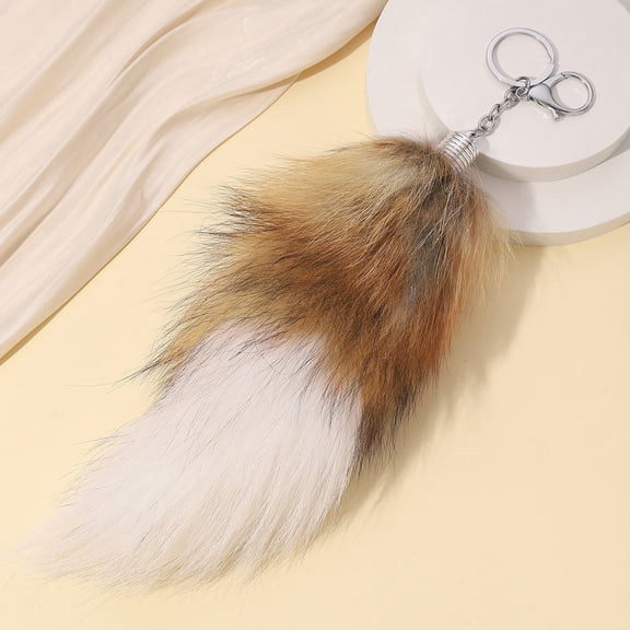 Fox Tail 3.15*16.54 Inch Animal Tail Shaggy Faux Fur Tail Realistic Fox Tail Keychain Decorative Therian Tail For Handbag Backpack Cosplay